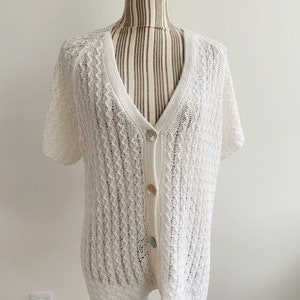Cardigan lavorato a maglia in pizzo bianco vintage taglia XXL