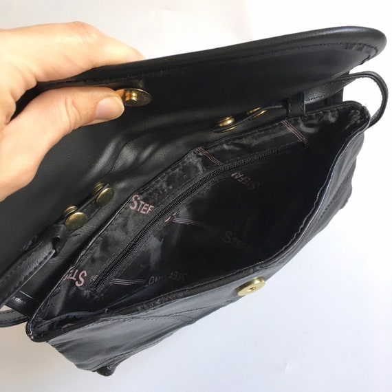 Black Soft Patchwork Leather Small Clutch Bag wit… - image 9