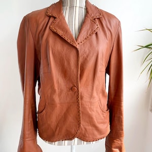 Distressed Leather Blazer for Women Size L XL, Vintage 90s Toffee Brown Leather Blazer, Single Button Blazer Jacket, Collared Leather Jacket