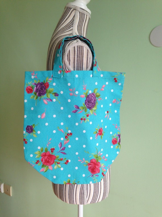 Spring Shopper Canvas Bag Floral Handbag Sky Blue Market | Etsy