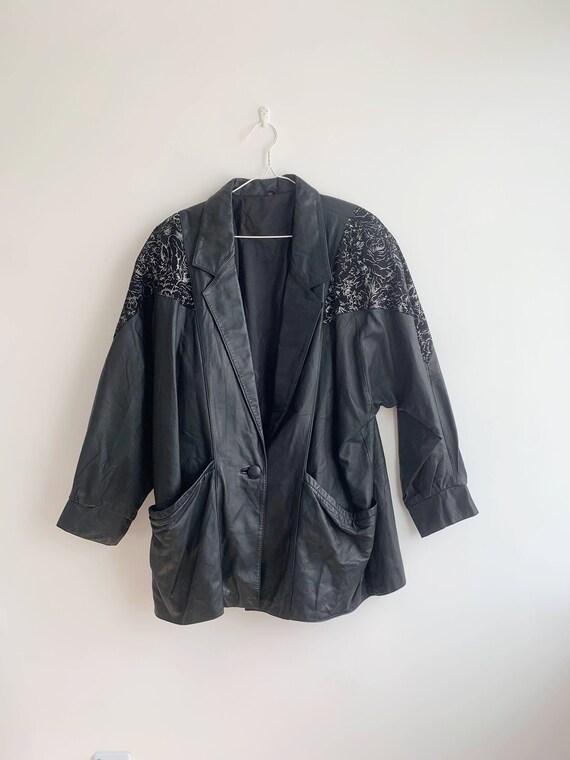 Women's Vintage Oversized Jacket Size L, Ladies Leather Jacket, 90s Black Leather Jacket, Natural Leather Biker Jacket, Baggy Bomber Jacket