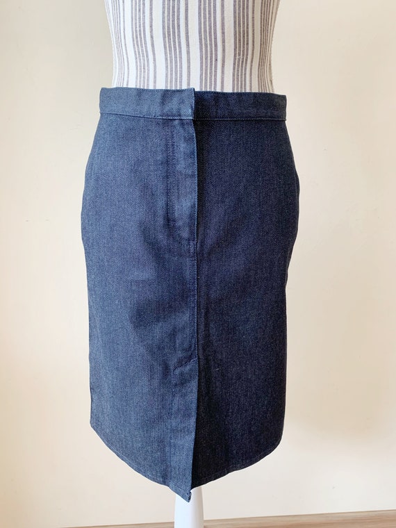 Vintage 90s Y2K Dark Blue Midi Denim Skirt By Sisley Size S, Sustainable Fashion Classic Casual Straight Grunge Jean Skirt with Front Slit