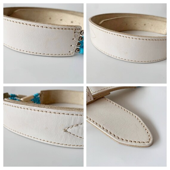 Vintage Western White Leather Belt, Boho Hippie Wide Waist  display picture 1