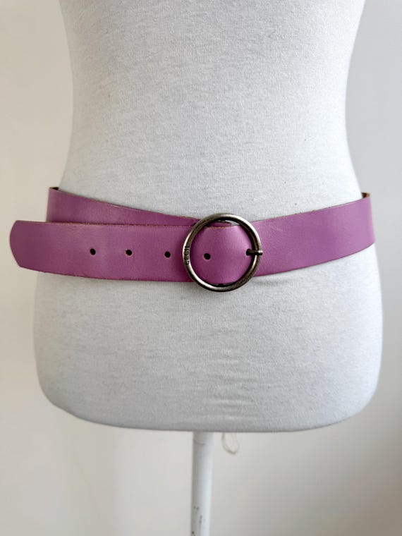 Vintage Purple Real Leather Belt for Women, Wide Mauve Waist Belt with Round Silver Buckle, Minimalist Boho Aesthetic Accessory 85 cm 33"
