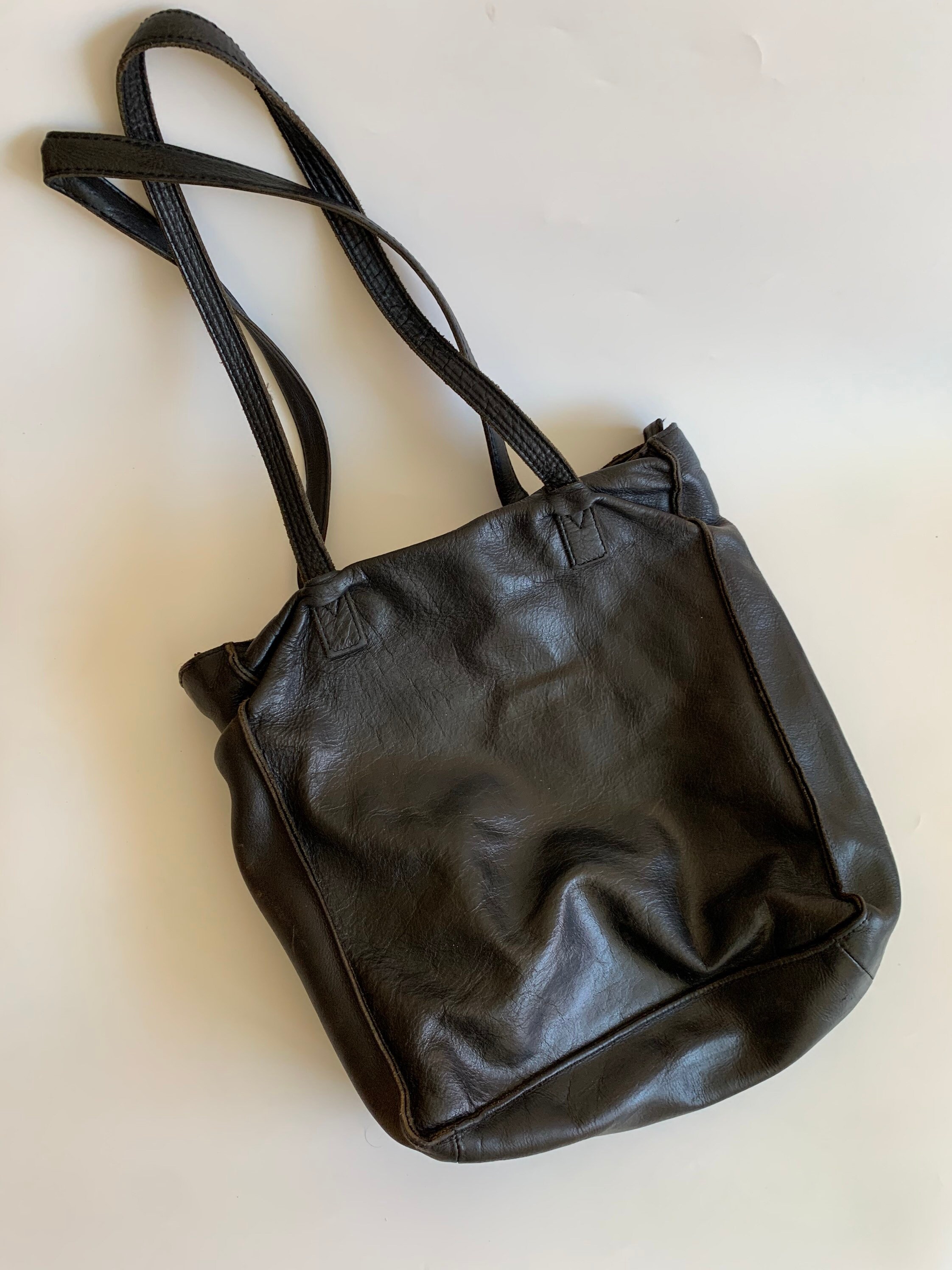 New '90s crackled leather shoulder bag - Black