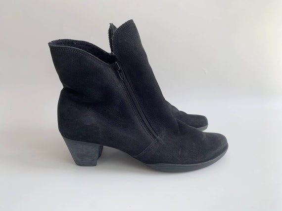 French Vintage Arche Shoes Size 37, UK 4, US 6, Black Leather Ankle Boots for Women, Soft Suede Leather Boots, Lined Low Heel Winter Booties