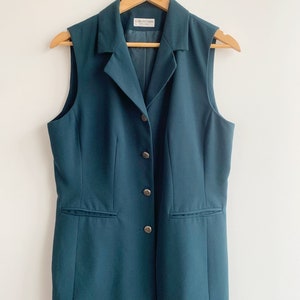 Turquoise Teal Blue Green Sleeveless Notched Collared Blazer Jacket For Women Size M L, 90s Preppy Elegant Business Office Vest Waistcoat image 2