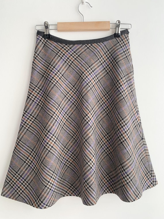 Midi Wool Plaid Skirt Size XS, Vintage 70s Swing Wool Skirt, Grey Wool Half Circle Skirt, Winter Autumn Skirt Women, High Waisted Wool Skirt