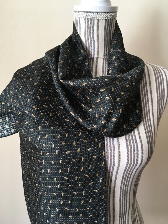 Long Lightweight Pure Silk Scarf for Women, Olive Green Vintage Silk Scarf,  Womens Summer Head Scarf, Oblong Forest Green Neck Scarf