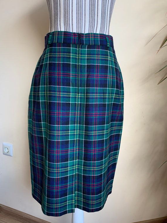 Vintage Plaid Midi Skirt Size M Wool Blend Skirt Fall Straight Tartan Skirt High Waisted Blue Green Check Skirt Checkered Pencil Skirt Etsy UK