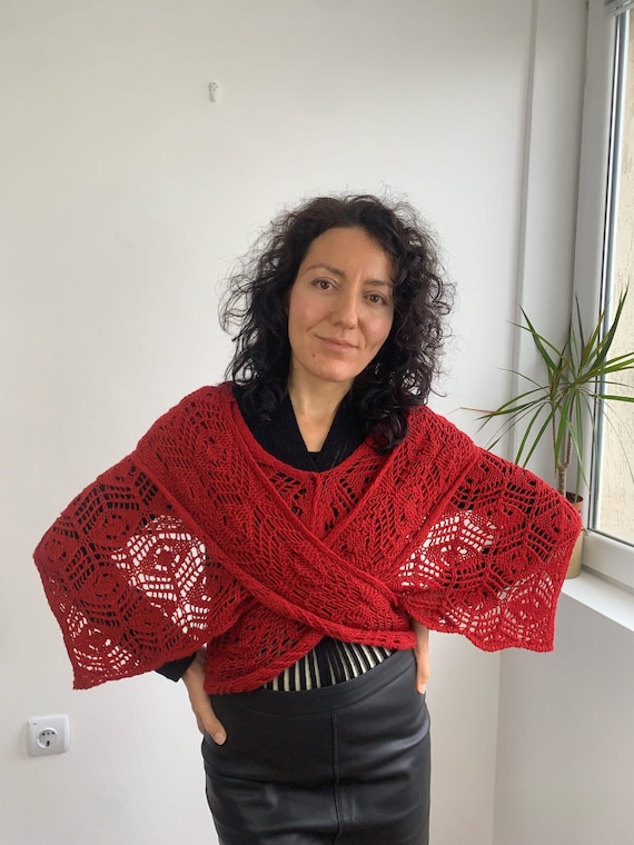 Vintage Lace Knit Pullover Scarf, Versatile Bolero Jacket, Cropped Sweater With Shawl, Knitted Cape Shawl, Sheer Wrap Cardigan, Tie Up Shrug