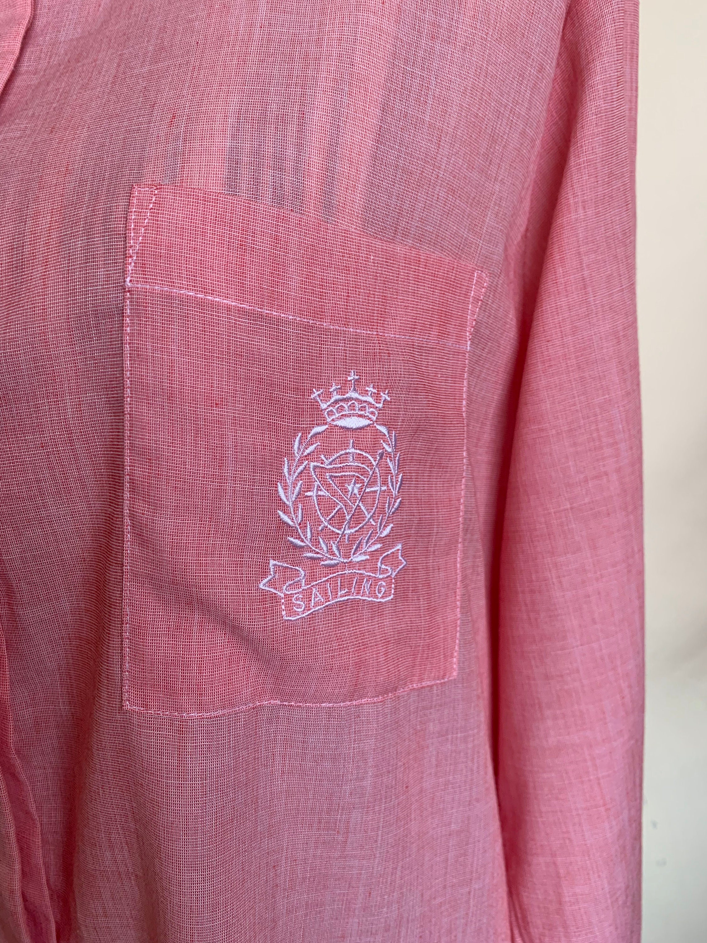 Vintage 80s Salmon Pink Button up Shirt for Women Size 44 M