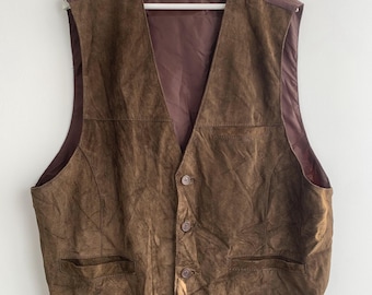 OBiQuzz Gilet Uomo In Similpelle Scamosciata Marrone – Scollo A V, Taglio Western Regolare, Stile Vintage - 2
