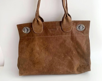 Brown Leather Tote Bag by Strenesse Gabriele Strehle, Vintage 90s