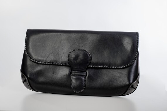 Black Clutch Purse, Real Leather Minimalist Handbag, 90s Shoulder Bag, Classic Purse, Clutch Wallet, Detachable Strap, Party Clutch