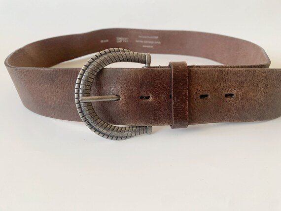 Vintage Esprit Brown Leather Belt, Unixes Boho Western Belt, 90s Wide Waist Belt, Distressed Leather Belt, Leather Waist Belt, 100 cm 40"