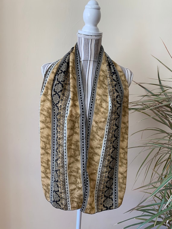 Vintage Long Skinny Neck Scarf for Women, Earthy Beige Brown Moroccan African Print Head Scarf, Mosaic Tile Marble Print Narrow Scarf