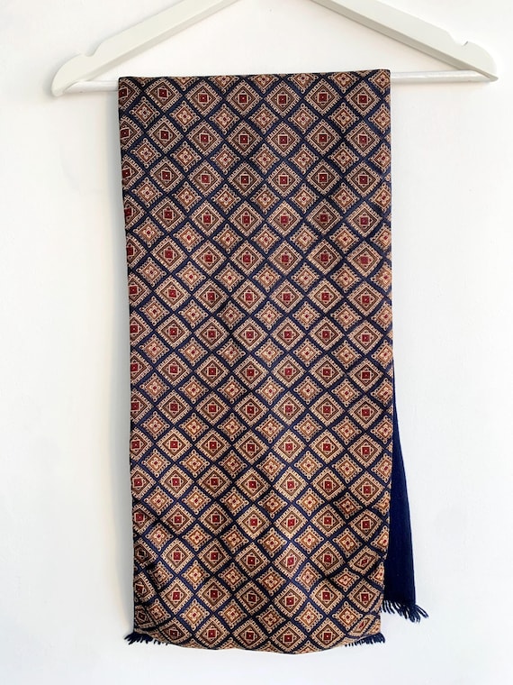 Vintage Navy Blue Camel Red Oblong Scarf, Unisex Double Sided Scarf, Wool Neck Scarf, Formal Business Elegant Scarf for Men, Gift for Him