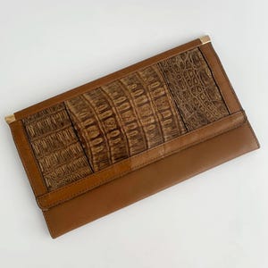 Vintage 70er Jahre Kamel Braun Umschlag Clutch Geldbörse, Echtleder Clutch Tasche, Echtleder Dünne Clutch Brieftasche, Reptil Kupplung, Retro Handtasche