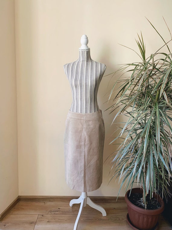 Tan Beige Suede Midi Skirt for Women Size M, 70s Style Nude A Line Suede Skirt, Boho Hippie Long Leather Skirt, Mid Calf Festival Skirt