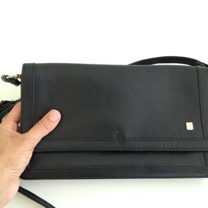 Porte-monnaie enveloppe en cuir noir, sac cartable pour femme, sac à bandoulière des années 80, sac à main en cuir fin, sac à main vintage en cuir naturel, petit sac messager