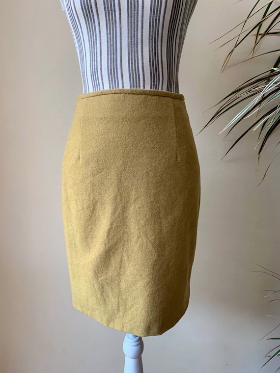 Mustard Yellow Wool Mini Skirt for Women Size S, Fall Winter Above The Knee Short Pencil Skirt, Vintage 90s Retro Fitted Bodycon Skirt