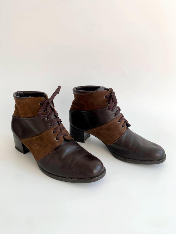 Vintage Luftpolster Brown Leather Oxford Ankle Boots Size UK 1/2