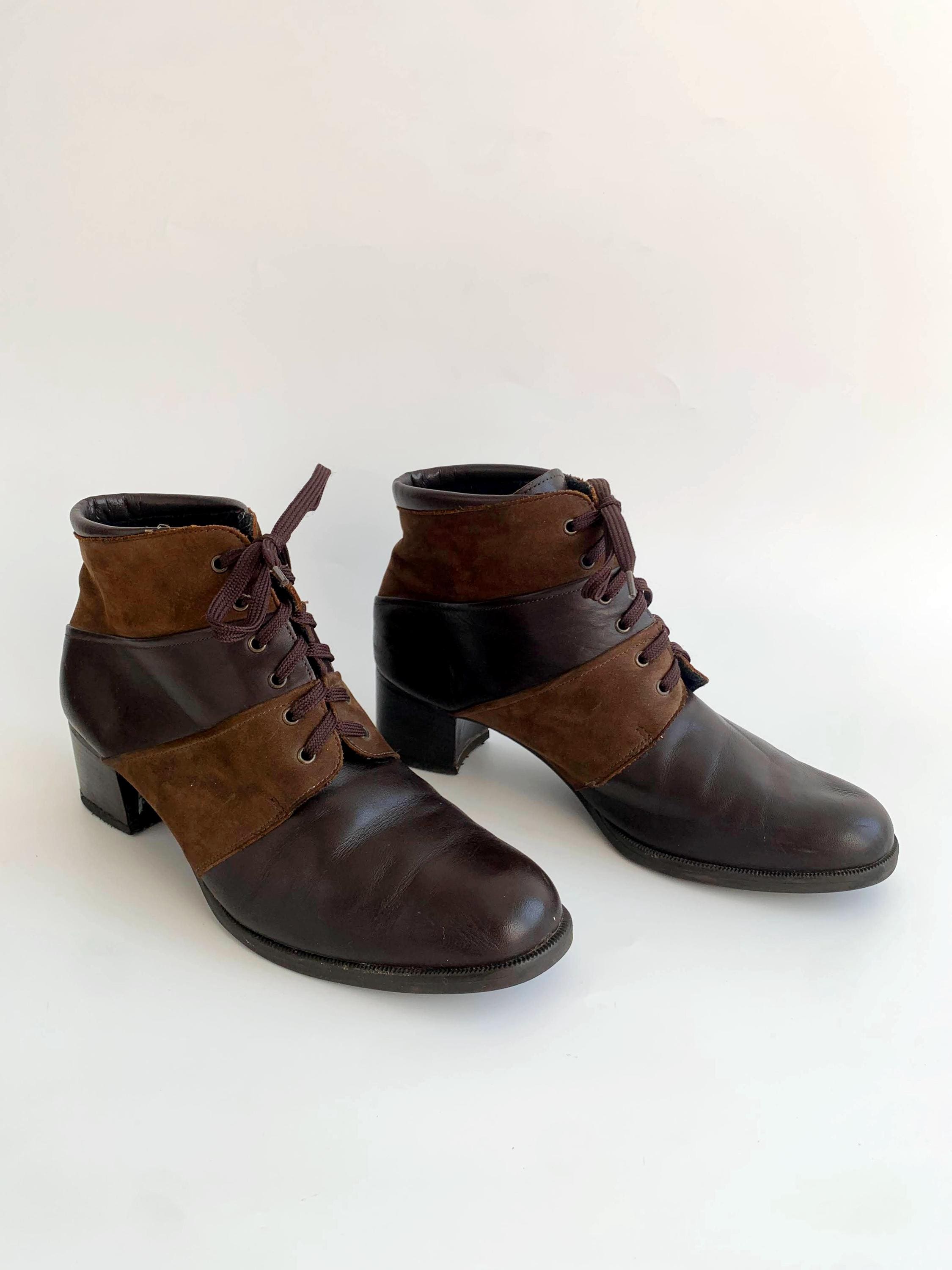 Vintage Luftpolster Brown Leather Oxford Ankle Boots Size UK 1/2