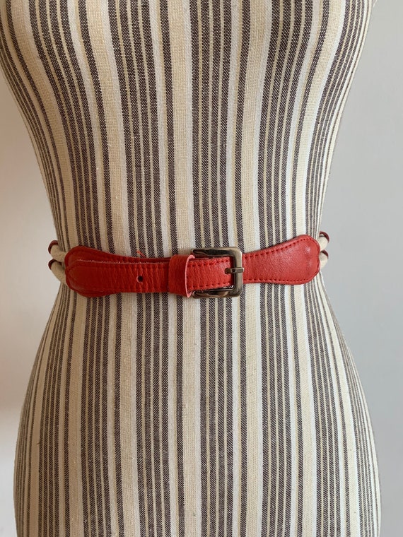 【希少】80's vintage reversible leather belt Vintage 80s Red Leather Waist Belt, Rope Boho Belt for Women