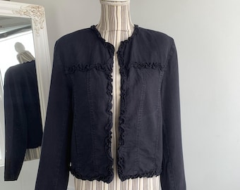 Vintage Black Linen Bolero Jacket Size 38 M, Lyocell Linen Blazer for Women, Long Sleeve Short Linen Coat, Linen Kimono Jacket, Linen Top
