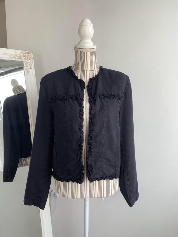 Vintage Black Linen Bolero Jacket Size 38 M, Lyocell Linen Blazer for Women, Long Sleeve Short Linen Coat, Linen Kimono Jacket, Linen Top