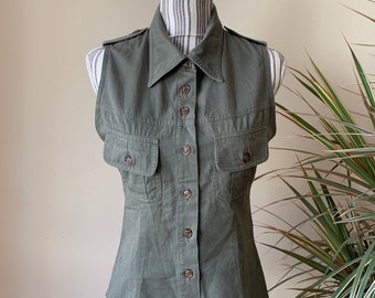 Medium Vintage 60s 70s US Army Shirt USMC Stencil police Cut-off  