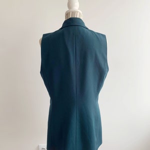 Turquoise Teal Blue Green Sleeveless Notched Collared Blazer Jacket For Women Size M L, 90s Preppy Elegant Business Office Vest Waistcoat image 9