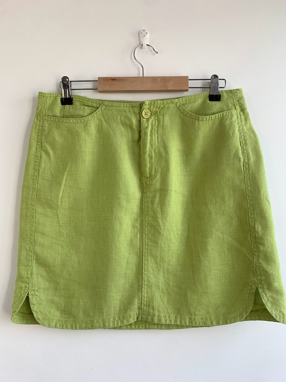 Vintage Green Pure Linen Skirt for Women Size M L, Casual Basic Short 90s Skirt 100% Linen Low Waist 90s Mini Skirt, Summer Linen Clothes