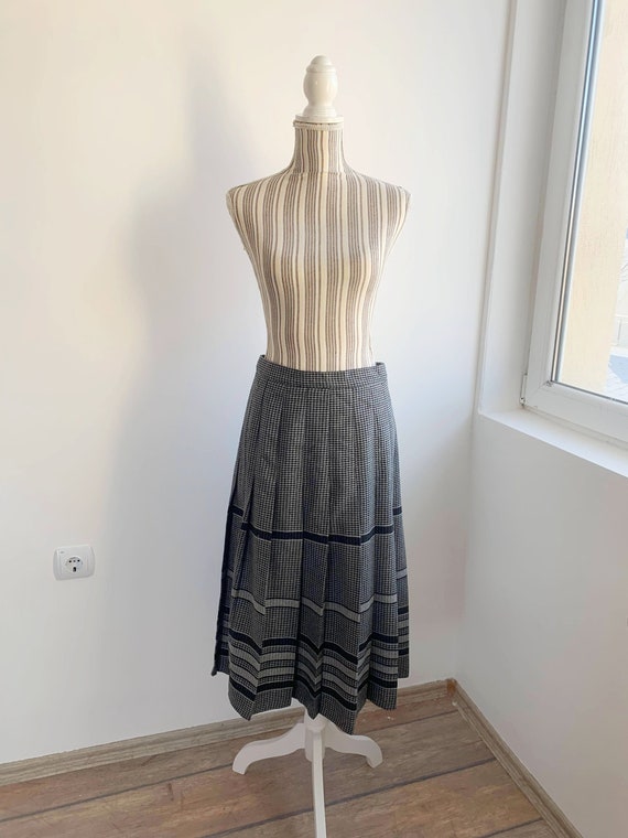 Vintage Grey Wool Skirt Size M, 80s A Line Midi Sk