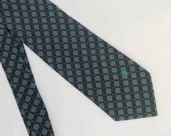 Corbata de seda francesa vintage Pierre Cardin Paris, corbata de diseño geométrica gris y verde, corbata italiana de seda pura, regalo de moda retro para hombre.