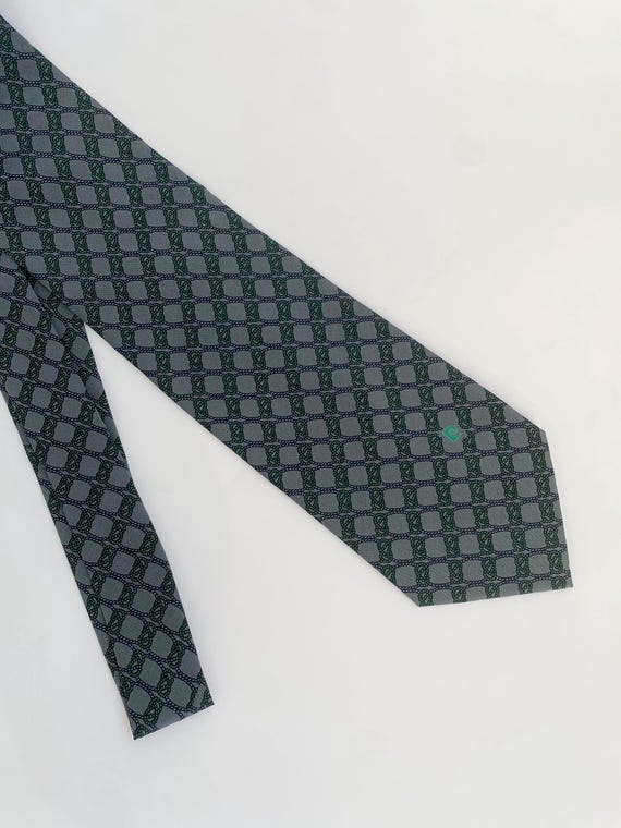 French Vintage Pierre Cardin Paris Silk Tie, Geometric Grey Green Designer Necktie, Pure Silk Italian Neck Tie, Mens Retro Fashion Gift