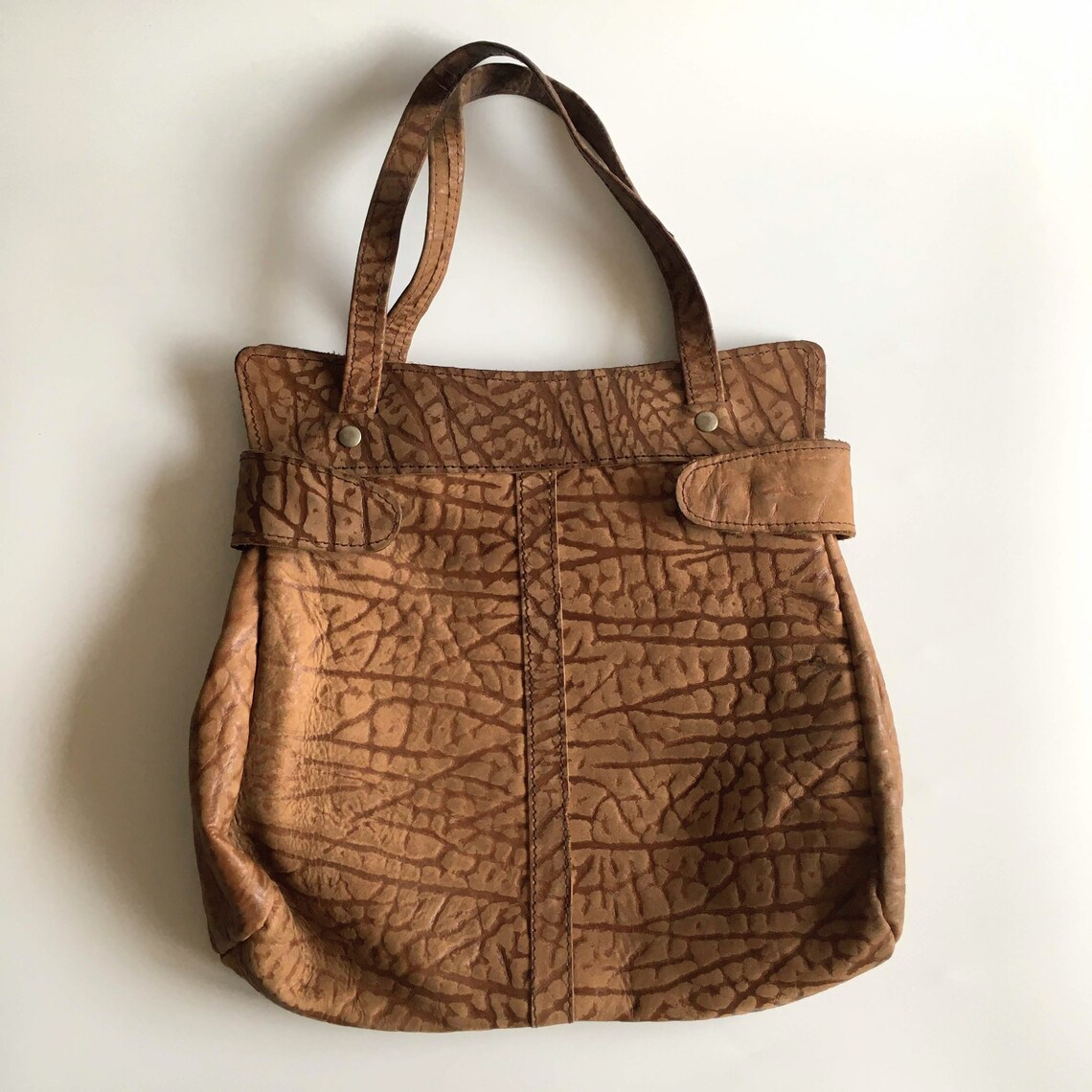 Large Brown Leather Tote Bag with Zipper, Vintage 70s Short Strap Leather Shoulder Purse, Genuine Leather Handbag for Women, Top Handle Bag, foto 3 di 5
