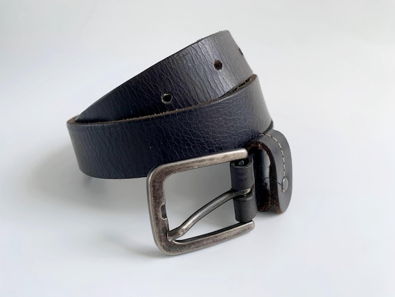 Vintage Petrol Industries Black Leather Waist Belt for Women 75cm / 29.5", Simple Minimalist Jeans Belt, Grunge Indie Aesthetic Retro Belt