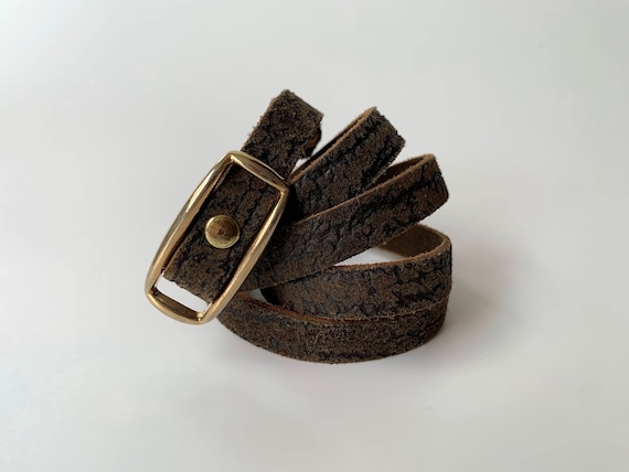 Vintage Olive Green Belt for Women, Dark Green Leather Belt, 80s Suede Belt, Skinny Belt with Slim Gold Buckle, Moss Green Slim Waist Belt