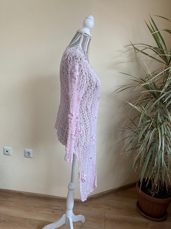 Vintage Light Pink Crochet Cardigan, Asymmetrical… - image 4