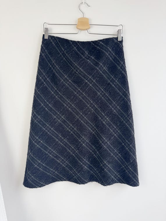20% Cashmere & Wool Skirt Made in Italy, Vintage Italian Charcoal Plaid Midi Skirt, Old Money Aesthetic Winter Skirt Size M Elastic Waist