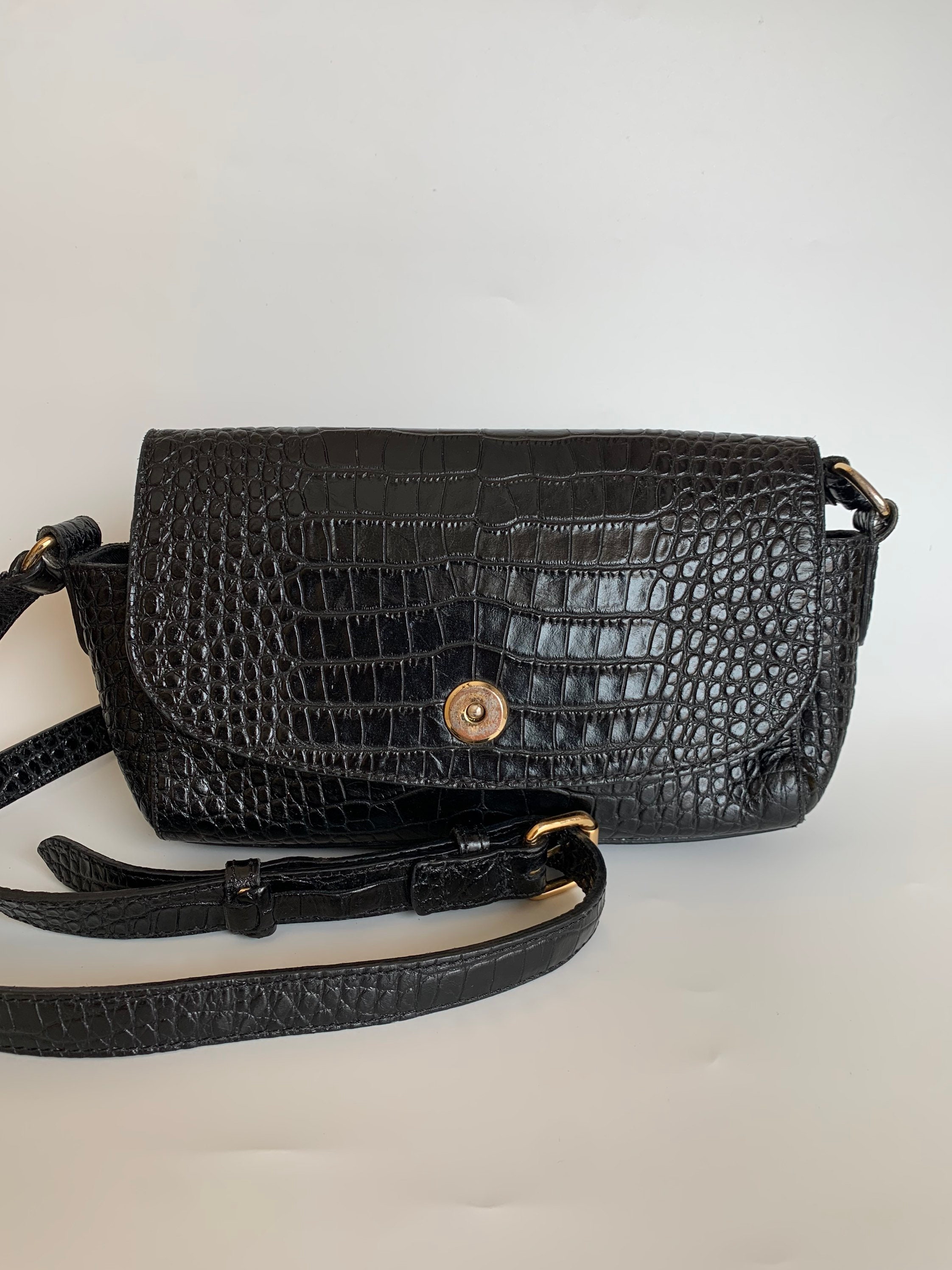 Croc Embossed Leather Crossbody Bag Etsy
