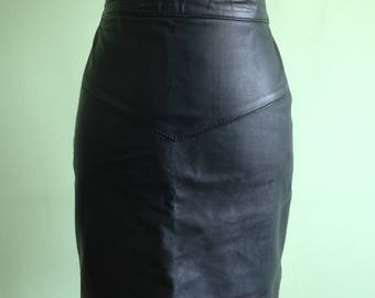 Jupe en cuir noir, jupe crayon taille haute, jupe secrétaire sexy au-dessus du genou, minijupe gothique, jupe de cocktail motard rocker, taille S