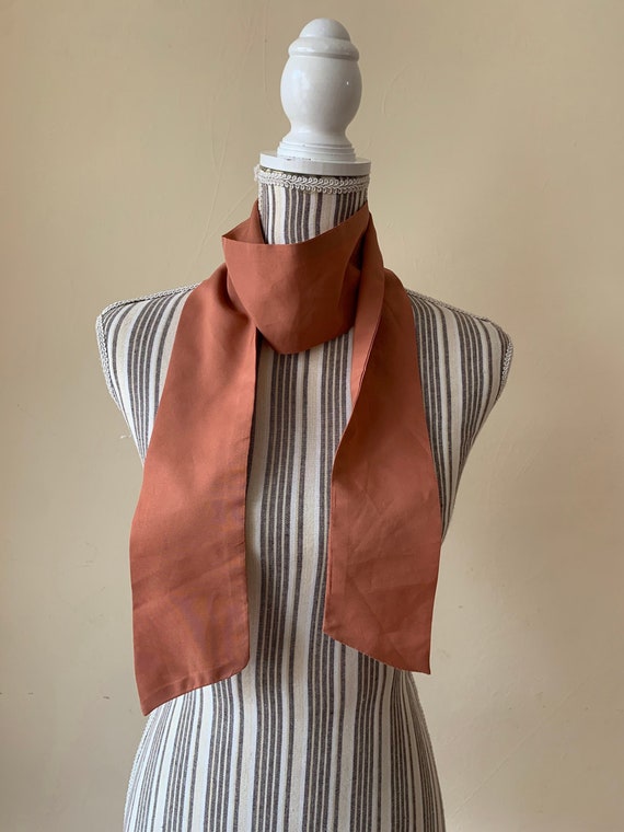 Vintage 80s Narrow Neck Scarf for Women, Peach Orange Solid Color Thin Necktie Scarf, Slim Chocker Scarf, Retro Head Scarf, Hair Scarf
