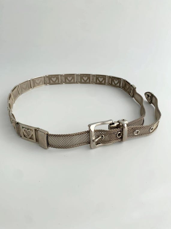 Vintage Silver Metal Belt, Jewelled Concho Style Belt, Heart Shaped Metal Plate Mesh Belt, Jewelled Disco Party Slim Waist Belt, Chain Belt