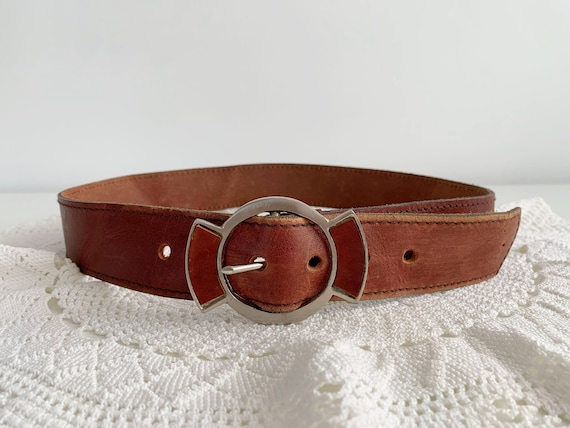 Vintage 90s Brown Leather Belt 75 - 88 cm/ 29 - 35" , Real Leather Belt, Women's Jeans Belt, Distressed Leather Belt, Statement Waist Belt