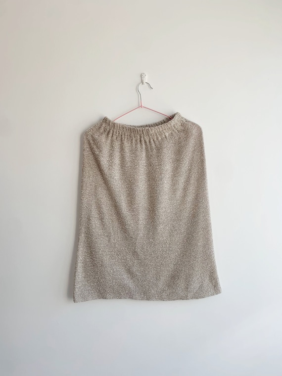 Vintage Beige Light Grey Knit Skirt Size M, Knitted Boucle Pencil Skirt, Elastic Band High Waist Woollen Midi Skirt, Stretchy Sweater Skirt