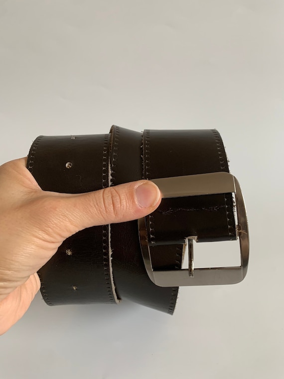 Dark Brown Leather Belt for Women 59 - 82 cm / 23 - 32", Vintage Boho Waist Cincher, Wide Waist Belt with Rectangular Buckle, Bohemian Belt