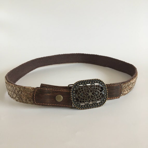 Brown Woven Straw Waist Belt for Women with Ornat… - image 1